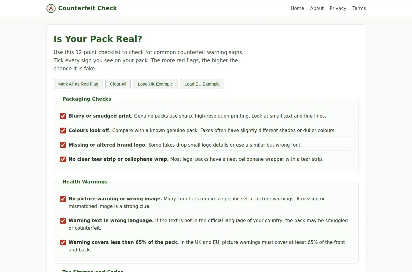 Screenshot of Illicit Cigarette Trade Awareness interface showing the project page in use